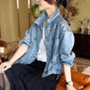 Spring Autumn Denim Jacket Women Fashion Sequin Short Lapel Jean Coats Woman Casual  Full Sleeve Loose Button Coat