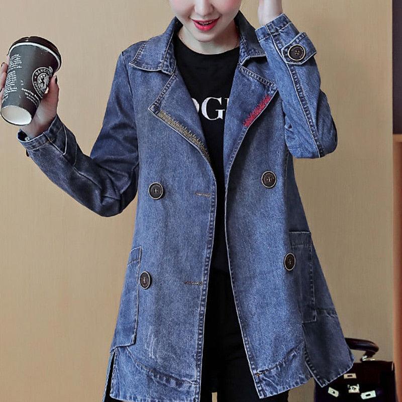 Denim Jackets Spring Autumn New All-match Fashion Loose Casual Jeans Jackets Long Large size Slim Elegant Outwear