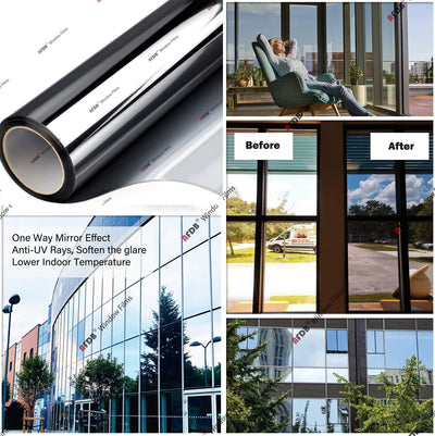One Way Reflective Window Film Privacy Heat Blocking Anti UV Mirror Window Tint for Home Self Adhesive Stained Glass Solar Film