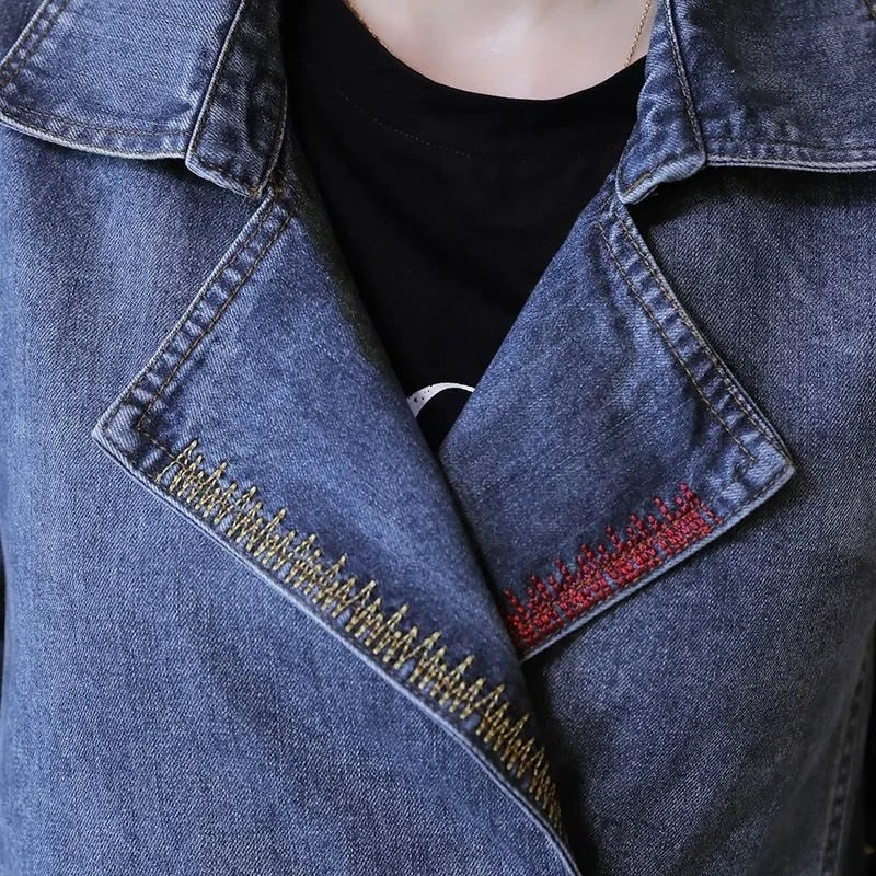 Denim Jackets Spring Autumn New All-match Fashion Loose Casual Jeans Jackets Long Large size Slim Elegant Outwear