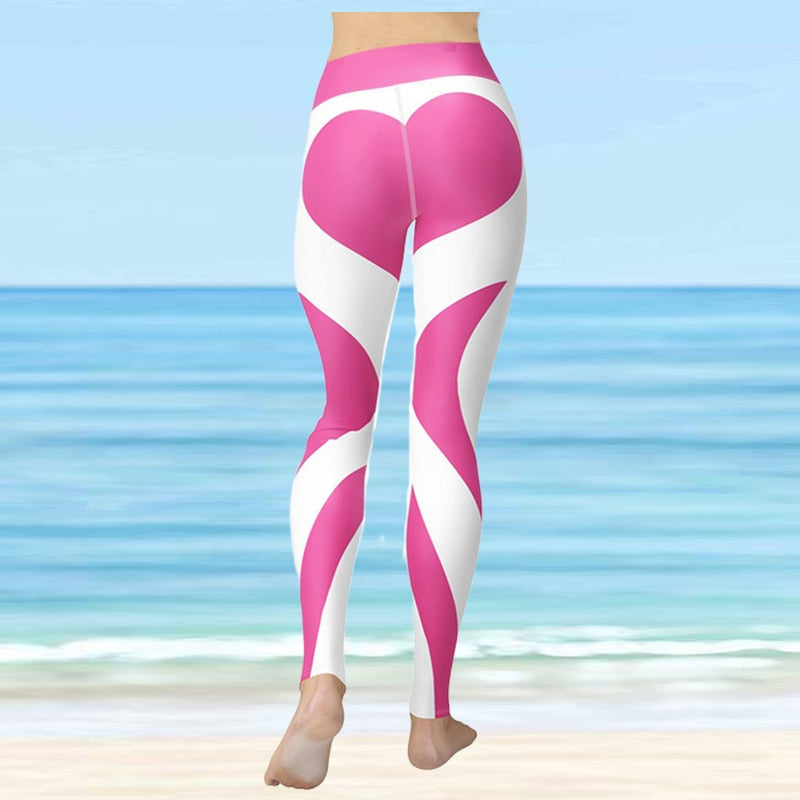 Sports Fitness Leggings Gym Heart Print Running Push-Up Leggings New Workout Sports Stretch Pants XS-8XL