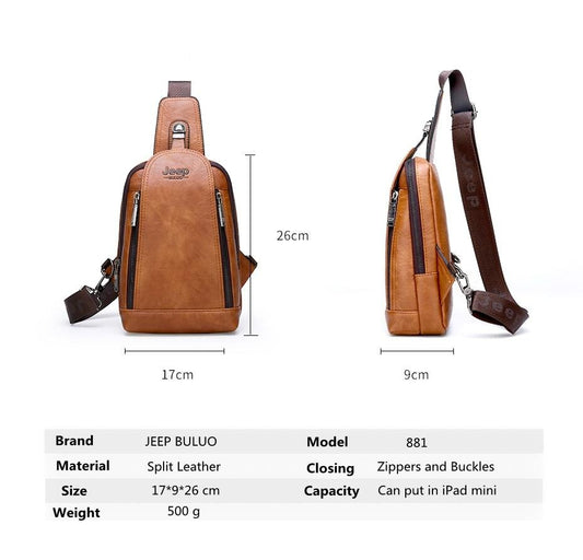Messenger Shoulder Bags Men's Large Capacity Sling Crossbody Bag Solid Men Leather Bag JEEP BULUO Brand