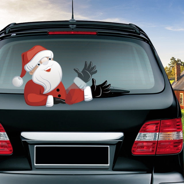 Car Stickers Cartoon Santa Claus Snowman & Elk Christmas Festive Car Rear Windshield Window Waving Wiper Stickers