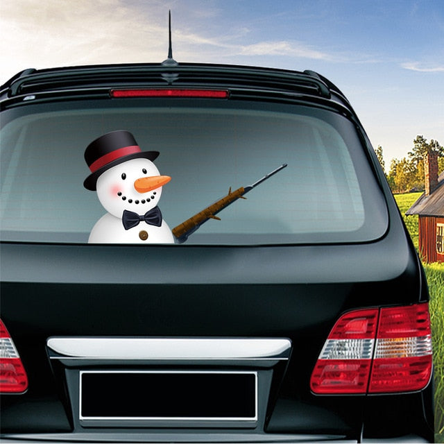 Car Stickers Cartoon Santa Claus Snowman & Elk Christmas Festive Car Rear Windshield Window Waving Wiper Stickers