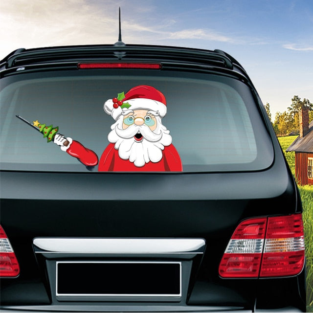 Car Stickers Cartoon Santa Claus Snowman & Elk Christmas Festive Car Rear Windshield Window Waving Wiper Stickers