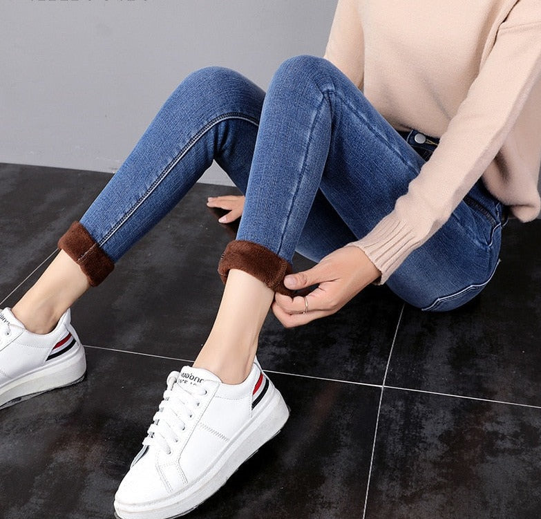Denim jeans for Women Pants Plus size Winter Warm Jeans Woman High Waist Casual