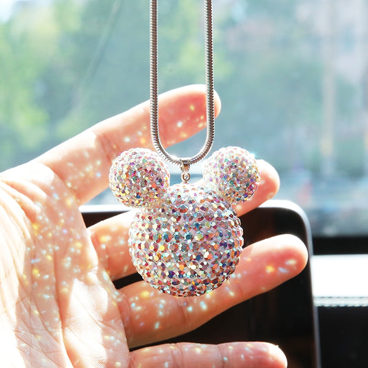 Crystal Ball Car Pendant Cute Cartoon Mickey Bling Car Mirror Hanging Accessories Car Interior Decoration