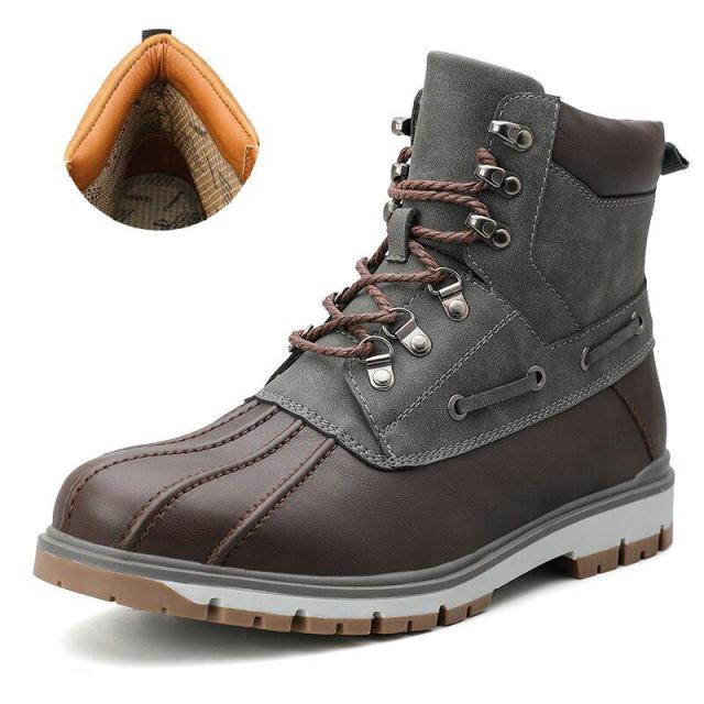 Boots Thick Plush Warm Snow Boots Lace-UP Men Ankle Boots Outdoor Waterproof Men's Motorcycle Boots