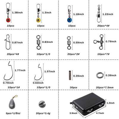 Fishing Accessories 245Pcs/Box Kit Including Fishing Hooks Beads Swivels Snap Sinker