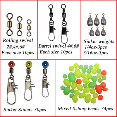 Fishing Accessories 165Pcs Kit With Fishing Swivels Hooks Sinker Fishing Tackle Box
