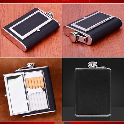 Cigarettes Case Stainless Steel 304 Hip Flasks PU Leather Whiskey Alcohol Bottle With Funnel Sets For Gift