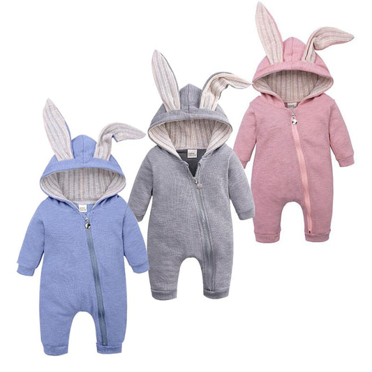 Baby jumpsuit  with big ear newborn baby clothes  Zipper cute kids clothing
