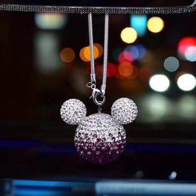 Crystal Ball Car Pendant Cute Cartoon Mickey Bling Car Mirror Hanging Accessories Car Interior Decoration