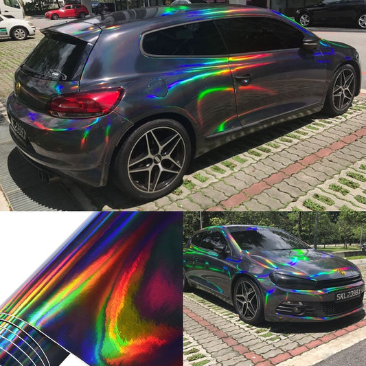Car Stickers Car Interior Body Wrap Vinyl Film Sheet Black with Rainbow Decals