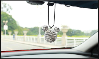 Crystal Ball Car Pendant Cute Cartoon Mickey Bling Car Mirror Hanging Accessories Car Interior Decoration