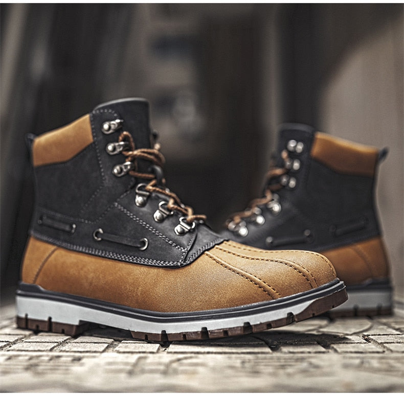 Boots Thick Plush Warm Snow Boots Lace-UP Men Ankle Boots Outdoor Waterproof Men's Motorcycle Boots
