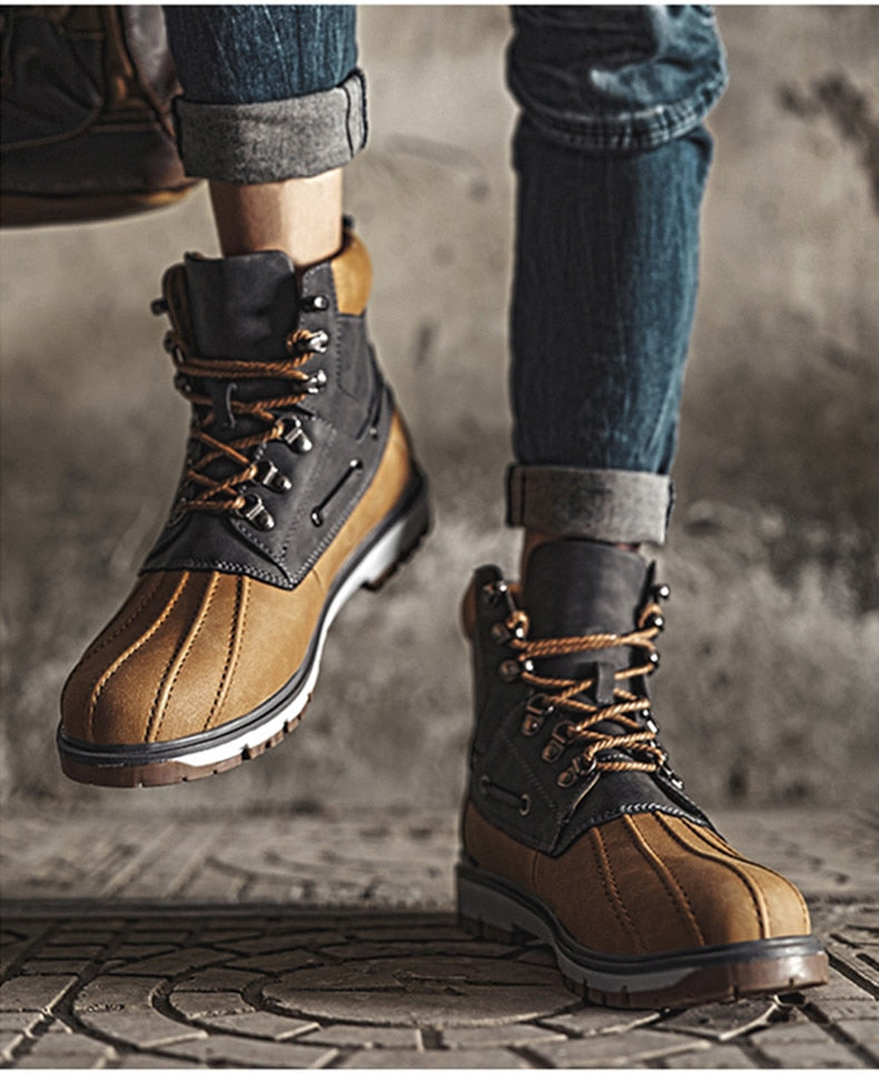 Boots Thick Plush Warm Snow Boots Lace-UP Men Ankle Boots Outdoor Waterproof Men's Motorcycle Boots