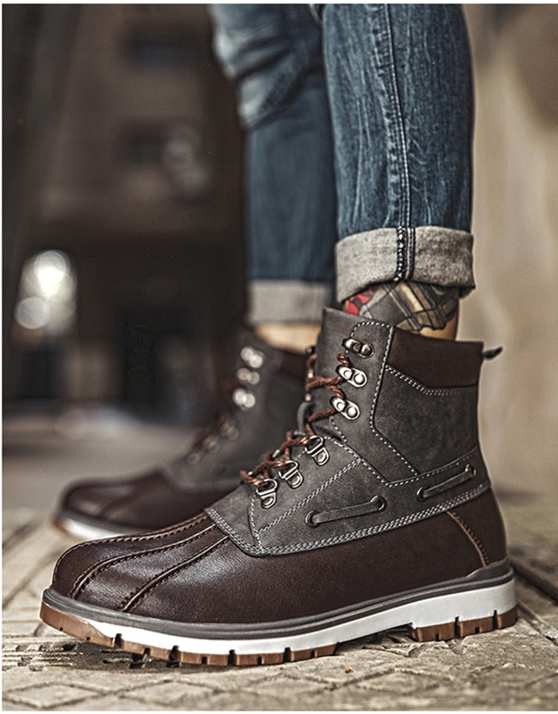 Boots Thick Plush Warm Snow Boots Lace-UP Men Ankle Boots Outdoor Waterproof Men's Motorcycle Boots