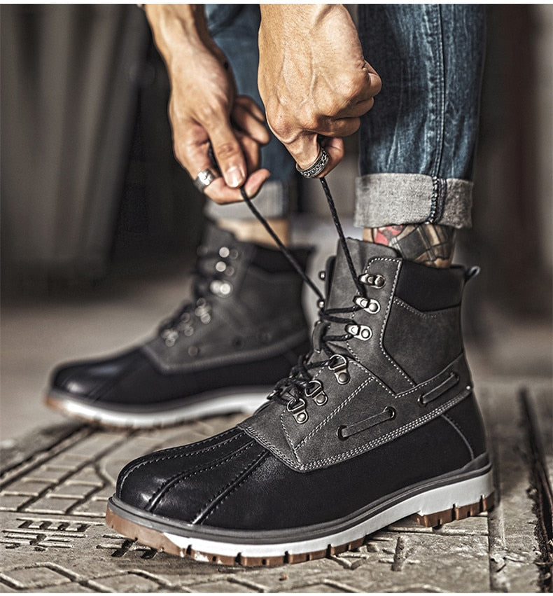 Boots Thick Plush Warm Snow Boots Lace-UP Men Ankle Boots Outdoor Waterproof Men's Motorcycle Boots