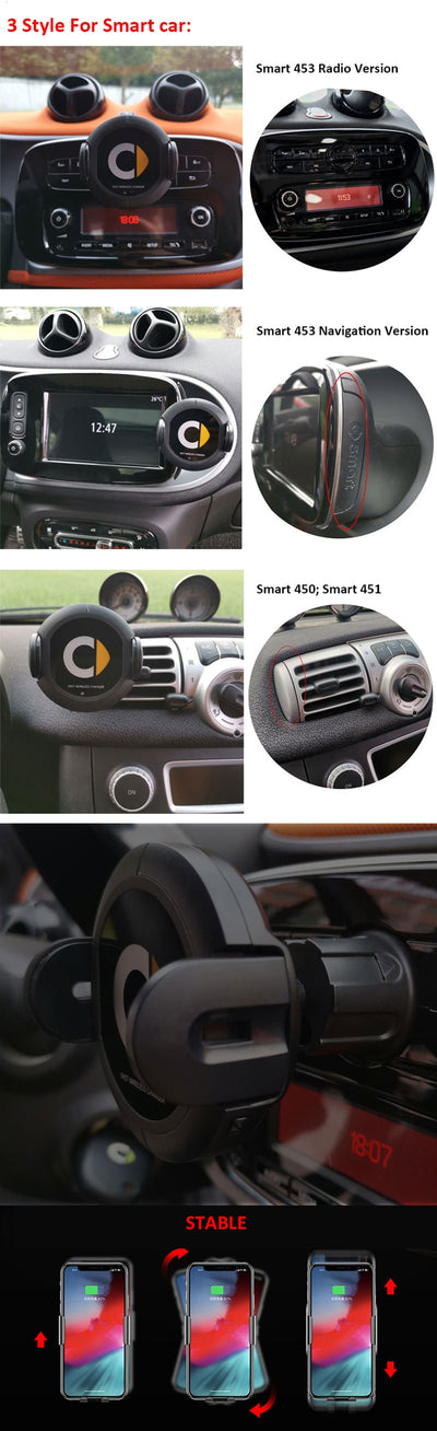 wireless charger navigation mobile phone bracket holder for smart 451 453 fortwo forfour accessories