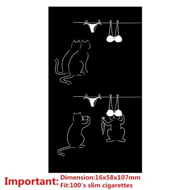 aluminium alloy black cigarette case for girl boy 20 metal cigarette boxes funny cats (100mm)