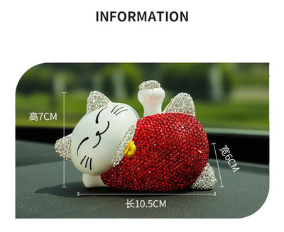 Cartoon Diamond Car Ornament Sleeping Lazy Cat Set Auto Dashboard Interior Decoration Crystal Solar