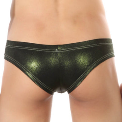 Low Waist Shiny Metallic Patent Leather U Bulge Pouch Briefs Shorts Underwear For Swimming Beach Bathing