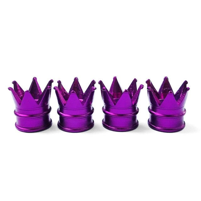 4pcs new arrive colorful aluminum crown car tire valve stem caps wheel car valve cap 4 pcs of purple