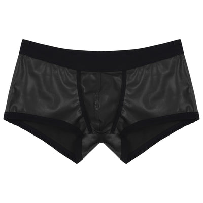 Faux Leather Boxer Shorts Sports Swimming Trunks Swimwear Bulge Pouch Elastic Waistband Underpants
