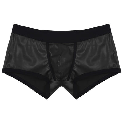 Faux Leather Boxer Shorts Sports Swimming Trunks Swimwear Bulge Pouch Elastic Waistband Underpants