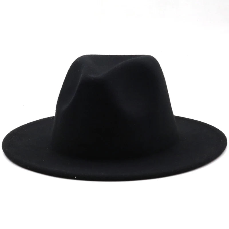 Wide Brim Fedora Hat For Women Solid Color Wool Felt Hat For Men Autumn Winter Panama Gamble white Jazz Cap