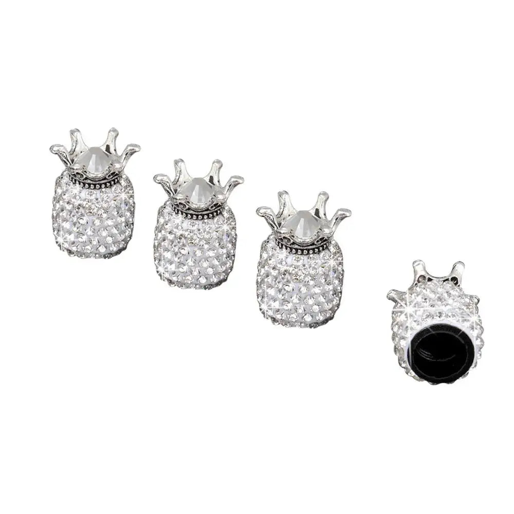 4Pcs Crown Bling Diamond Crystal Wheel Caps Rhinestone Clay ABS Car Tires Valves Tyre Stem Air Valve Caps Airtight Cover Bling