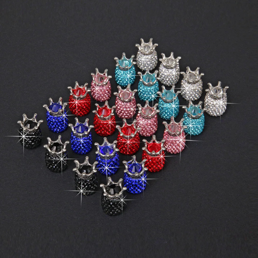 4Pcs Crown Bling Diamond Crystal Wheel Caps Rhinestone Clay ABS Car Tires Valves Tyre Stem Air Valve Caps Airtight Cover Bling