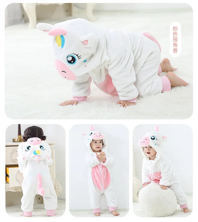 Baby Rompers Winter Costume Flannel for Girl Boy Toddler Infant Clothes Kids Overall Animals