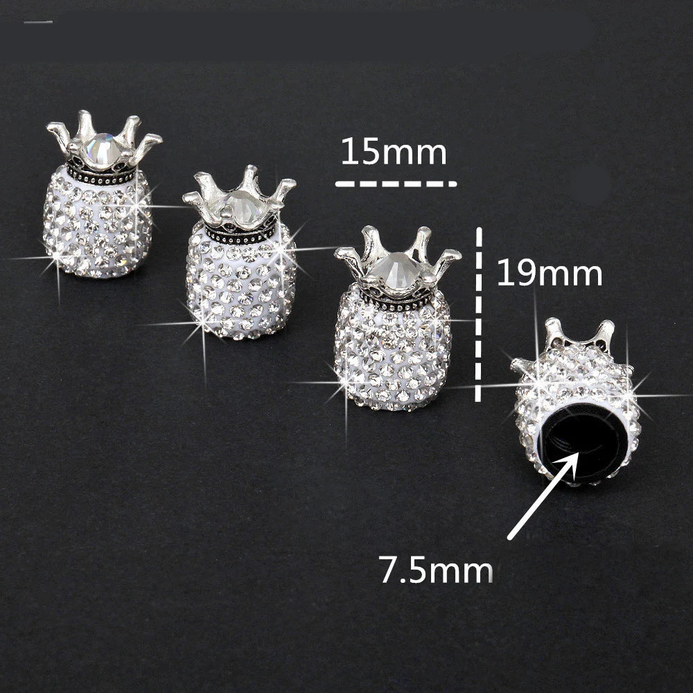 4Pcs Crown Bling Diamond Crystal Wheel Caps Rhinestone Clay ABS Car Tires Valves Tyre Stem Air Valve Caps Airtight Cover Bling