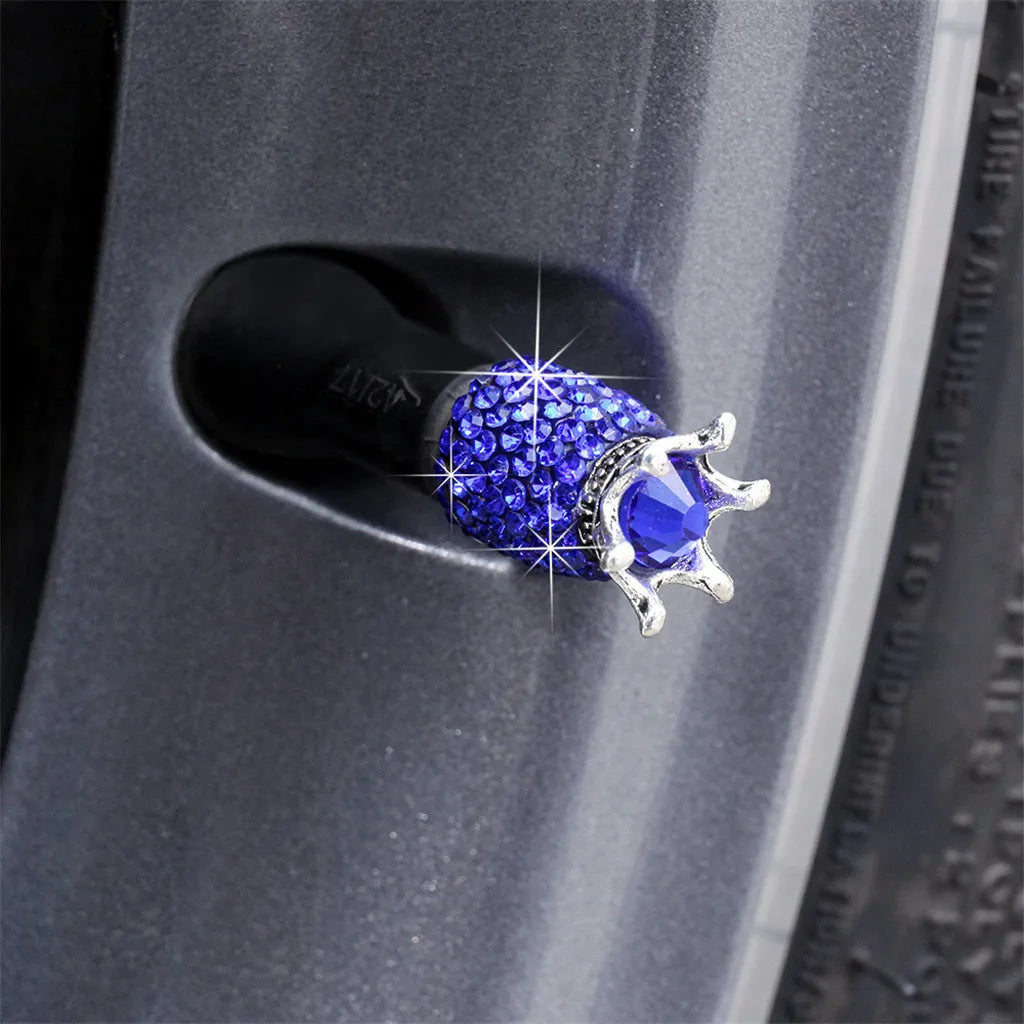 4Pcs Crown Bling Diamond Crystal Wheel Caps Rhinestone Clay ABS Car Tires Valves Tyre Stem Air Valve Caps Airtight Cover Bling