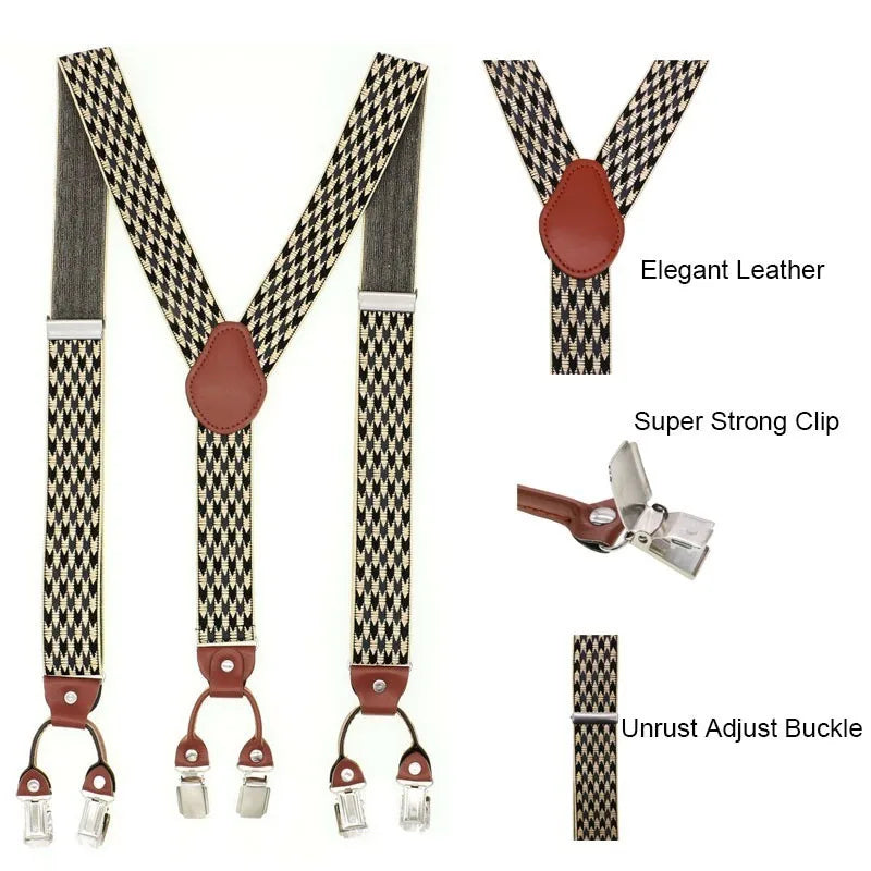 6 Clip Men's Suspenders Casual Fashion Unisex Braces Elegant Brown Leather Shirt Suspenders Adjustable Belt Strap Dad Gift