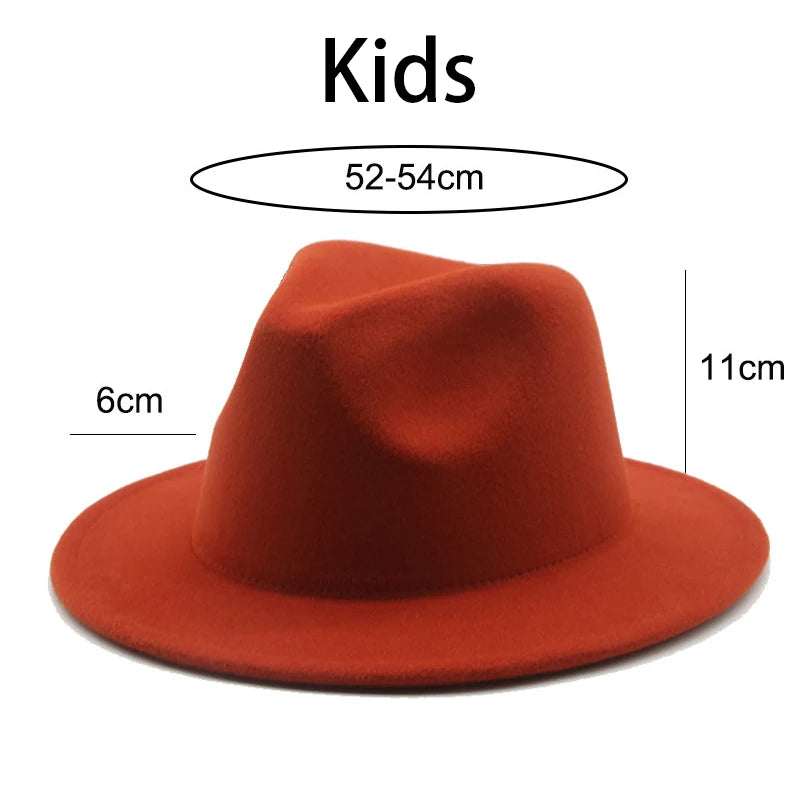 Fedoras Hats Boys Girls Small 52cm 54cm Felted Kids Hats Solid Camel Black Dress Formal Panama Women Hats