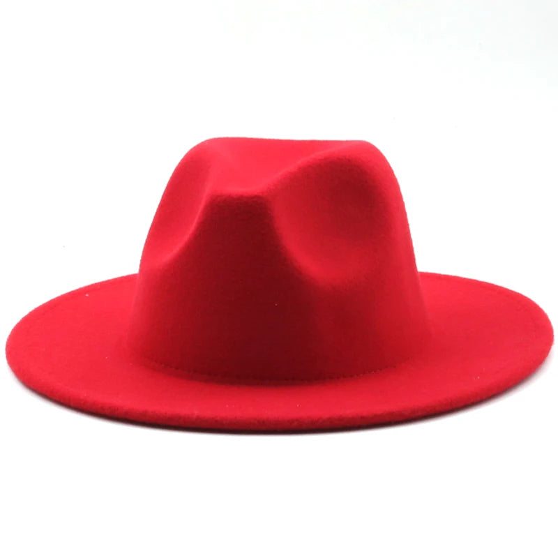Wide Brim Fedora Hat For Women Solid Color Wool Felt Hat For Men Autumn Winter Panama Gamble white Jazz Cap