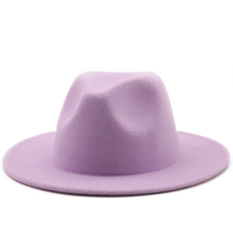 Wide Brim Fedora Hat For Women Solid Color Wool Felt Hat For Men Autumn Winter Panama Gamble white Jazz Cap
