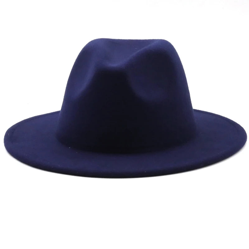 Wide Brim Fedora Hat For Women Solid Color Wool Felt Hat For Men Autumn Winter Panama Gamble white Jazz Cap