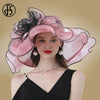 Fascinator Hat For Women Kentucky Derby Pink Organza Hats Ladies Tea Party Wedding Wide Brim Vintage Fedoras Hat