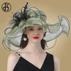 Fascinator Hat For Women Kentucky Derby Pink Organza Hats Ladies Tea Party Wedding Wide Brim Vintage Fedoras Hat