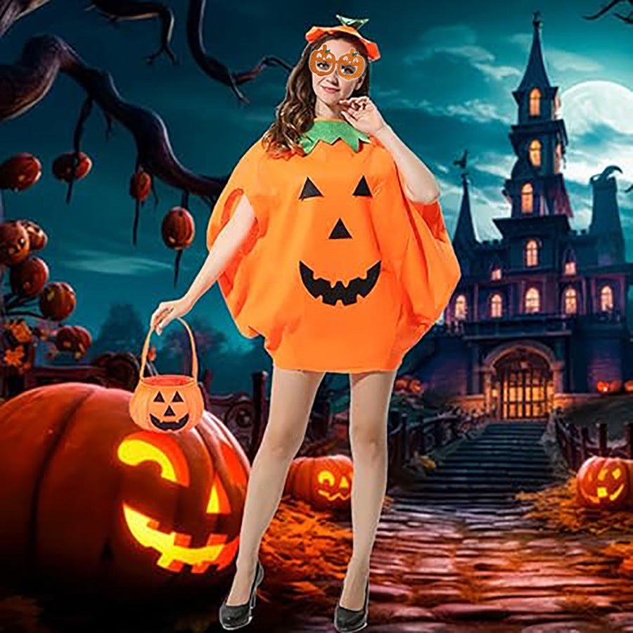 Halloween Pumpkin Costume Children's Day Activity Fruit Performance Clothes Cute Pumpkin Hat Party Decoration Candy Bag