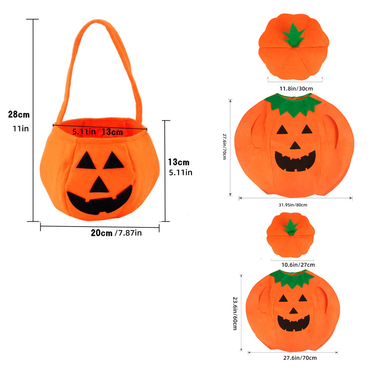 Halloween Pumpkin Costume Children's Day Activity Fruit Performance Clothes Cute Pumpkin Hat Party Decoration Candy Bag