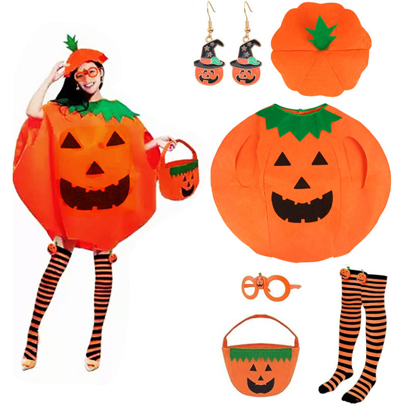 Halloween Pumpkin Costume Children's Day Activity Fruit Performance Clothes Cute Pumpkin Hat Party Decoration Candy Bag