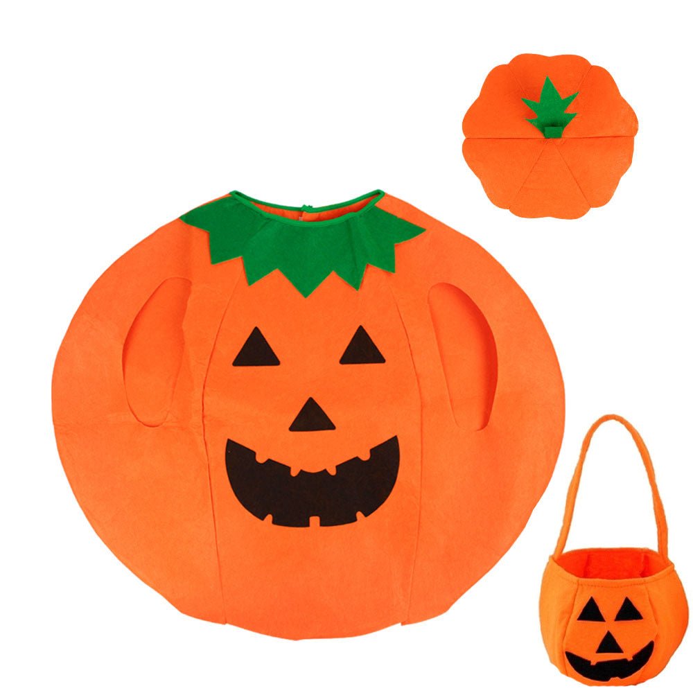 Halloween Pumpkin Costume Children's Day Activity Fruit Performance Clothes Cute Pumpkin Hat Party Decoration Candy Bag