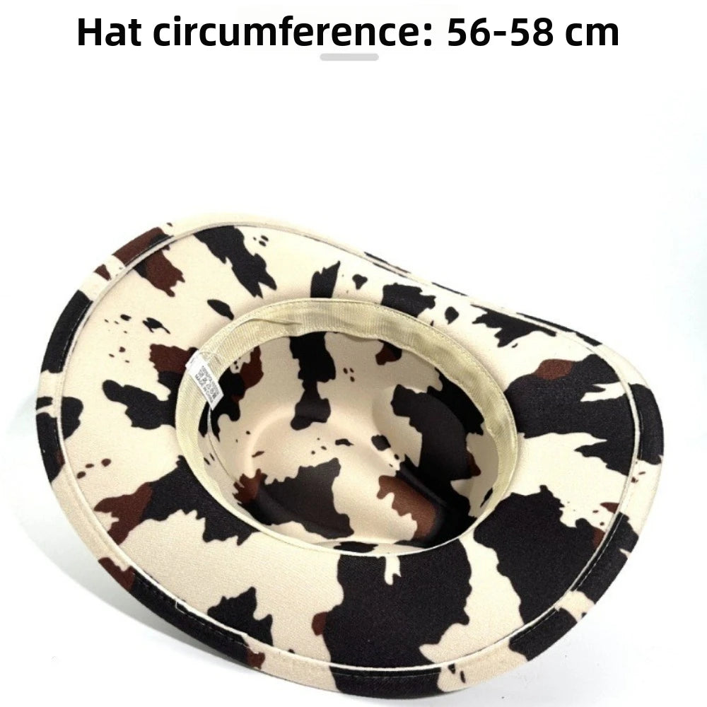 Wide Brim Cow Print Western Caps Cow Print Pattern Retro Style Western Cowboy Hat