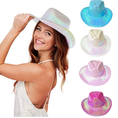 Pearlescent Cowboy Hat Dance Costume Decorate Glowing Cowgirl Cap Glowing For Neon NightClub