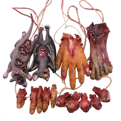 Halloween Horror Hanging Prop Fake Dead Mouse Bat Bloody Hand Feet Decor Prop Ornament